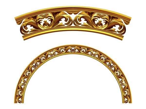 بخش تزئینی طلایی تاندون â € amp nbsp ؛؛ نسخه گرد زاویه چهل و پنج درجه برای گوشه یا دایره تصویر 3D بر روی سفید جدا شده