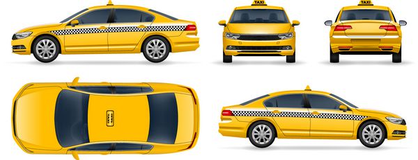 تاکسی اتومبیل تاکسی سدان در زمینه سفید جدا شده است نمای جانبی بالا جلو نمای عقب برای خودرو