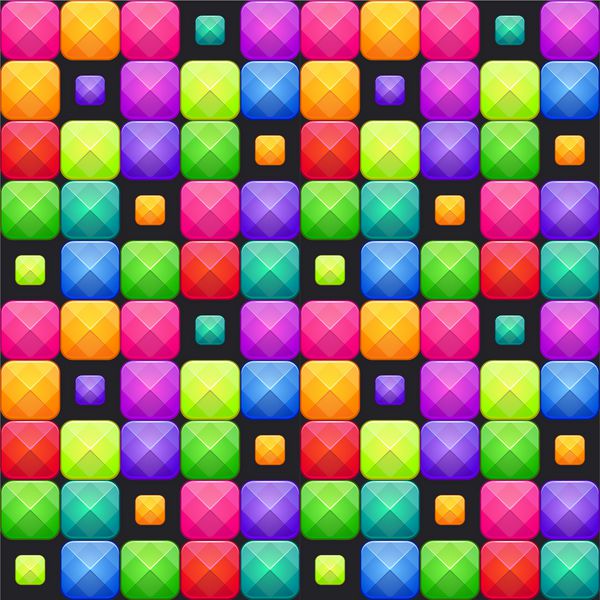 الگوی بدون درز رنگارنگ موزائیک بافت وکتور با بلوک های مربع روشن و چند رنگ صفحه صفحه بازی