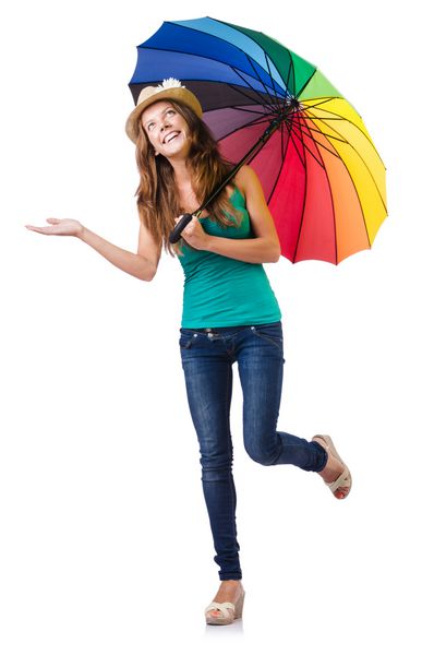 زن جوان با چتر رنگی