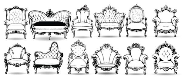 صندلی باروک و ست مبل وکتور ساختار پیچیده غنی از لوکس فرانسه دکوراسیون Royal Style Victorian با زیور آلات مجلل