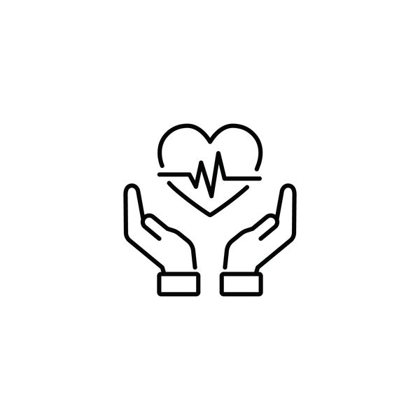 نماد مراقبت های بهداشتی؛ دستانی که علامت قلب دارند آیکون خط خط در زمینه سفید