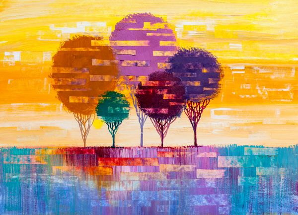 چشم انداز نقاشی روغن درختان رنگارنگ چشم انداز امپرسیونیستی چشم انداز در فضای باز