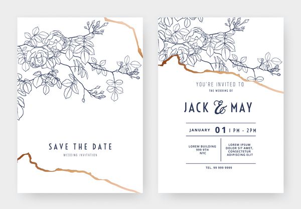 طراحی قالب کارت دعوت عروسی گیاه شناسی کوهنوردی طراحی خط جوهر هنر رز بر روی سفید