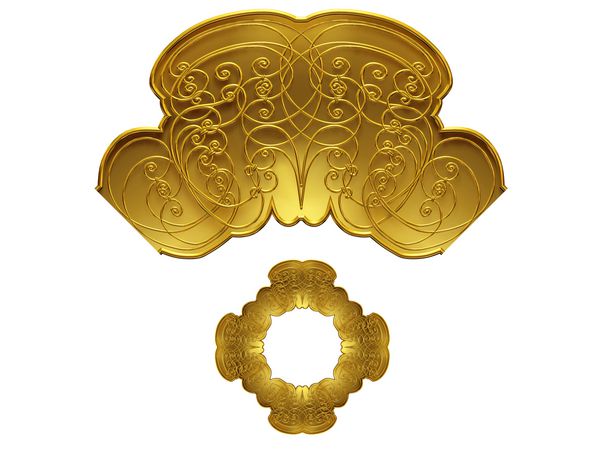 بخش تزئینی طلایی نسخه گرد زاویه نود درجه برای گوشه یا دایره تصویر 3D جدا شده