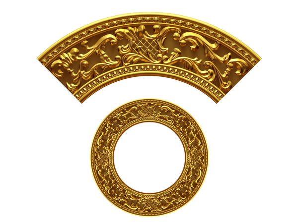 بخش تزئینی طلایی نسخه گرد زاویه نود درجه برای گوشه یا دایره تصویر 3D جدا شده تی