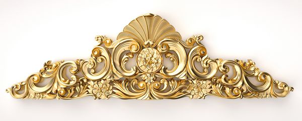 رندر سه بعدی برجسته زیبایی طلایی که بر روی سفید جدا شده است تزئینات حکاکی لوکس معماری جزئیات داخلی کلاسیک از طلا ساخته شده است