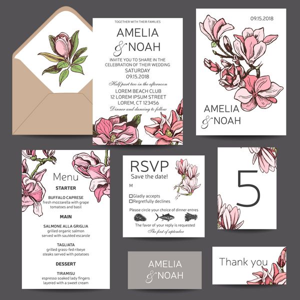 دعوت وکتور عروسی کارت با گلهای ماگنولیا