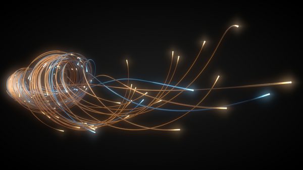 رشته های فیبر نوری درخشان مناسب برای موضوعات فناوری اینترنت و رایانه تصویر سه بعدی