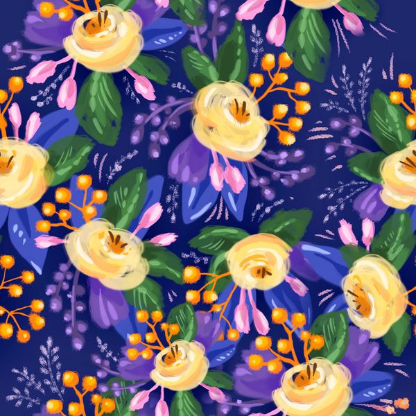 تصویر هنری گل تصویر طبیعت رنگارنگ برای منسوجات کاغذ بسته بندی پارچه پوشش گل رز زرد را روی زمینه آبی ترسیم کنید تابستان گل های بهاری شکوفا می شوند