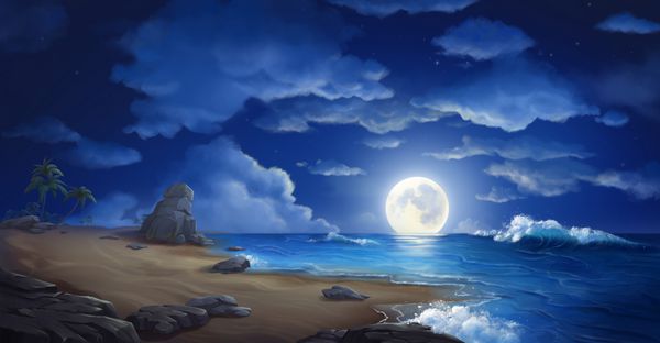 شب ماه و دریا داستان هنر مفهومی تصویر واقعی بازی ویدیویی Digital CG Artwork مناظر طبیعت
