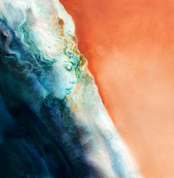 دریا بالاتر از نمای شبح زن نقاشی آبرنگ