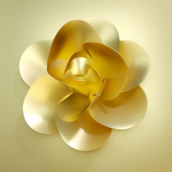 سه بعدی گل طلایی رندر شده که بر روی پس زمینه جدا شده است گل های برش کاغذ طلا