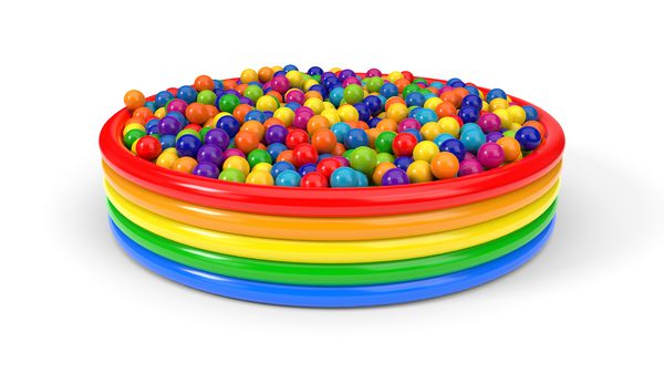 توپ های پلاستیکی استخر کودک را پر کرد مناسب برای بچه ها بازی ها و مضامین اسباب بازی تصویر سه بعدی