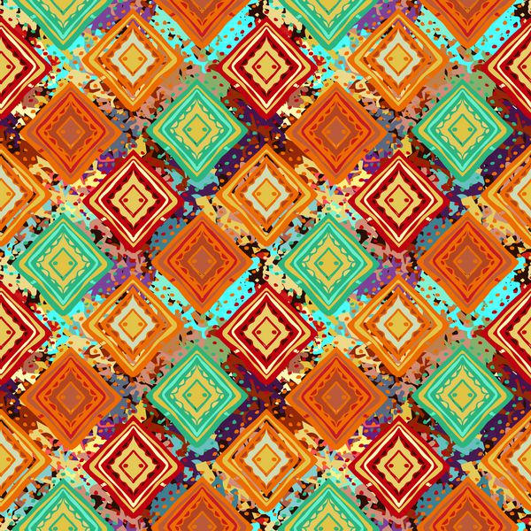 الگوی یکپارچه قومی چاپ قبیله هنر boho کاشی زمینه هندسی کاشی بافت گرانج لکه های رنگ