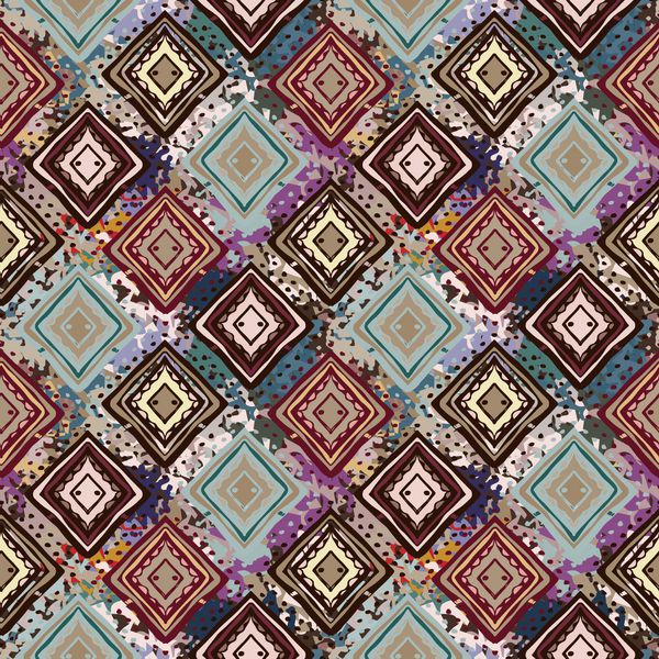 الگوی یکپارچه قومی چاپ قبیله هنر boho کاشی زمینه هندسی کاشی بافت گرانج لکه های رنگ