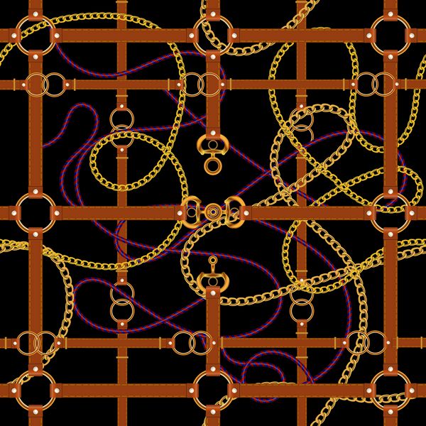 زنجیر و کمربندهای طلایی الگوی یکپارچه برای روسری چاپ پارچه