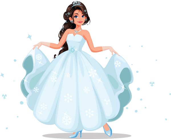 شاهزاده خانم زیبا و مدل موهای بافته بلند و نگهدارنده تصویر برداری لباس بلند و سفید بر روی زمینه سفید