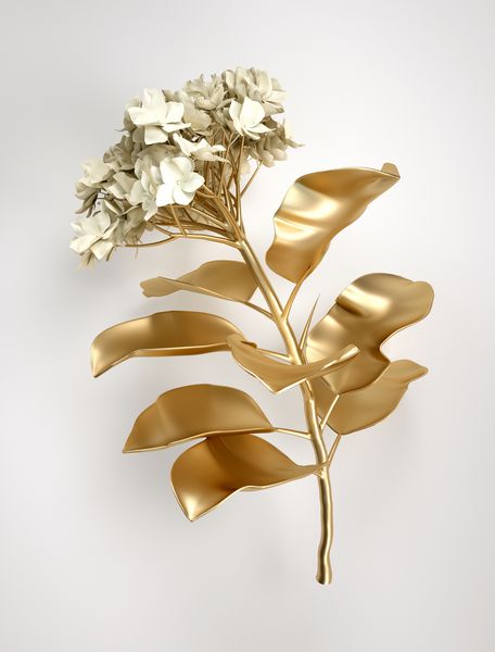 3D عناصر طراحی برگ و گل را طلایی کنید عناصر دکوراسیون برای کریسمس خانه دعوت کارت های عروسی روز ولنتاین کارت های تبریک گیاهان طلا بر روی زمینه سفید جدا شده است