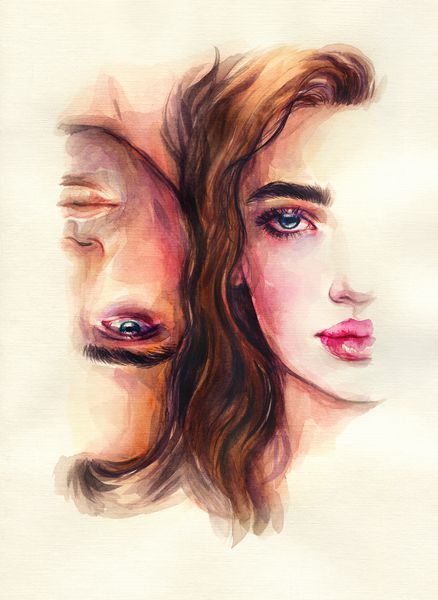 یک مرد و یک زن نقاشی آبرنگ