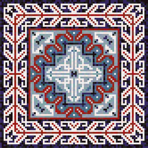 فرش رنگارنگ مربع موزائیک ناوهو با الگوی هندسی الماس سنتی پتو هندی آمریکایی فرش طرح دار با قاب مرزی الگوی بخیه متقاطع برای بالش وکتور