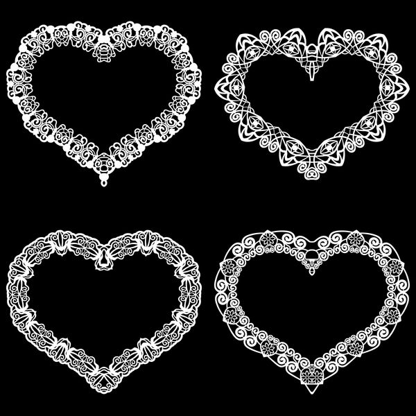 قاب برش لیزری به شکل قلب با حاشیه توری مجموعه ای از مبانی کاغذ دیواری برای عروسی الگوهای برداری برای برش