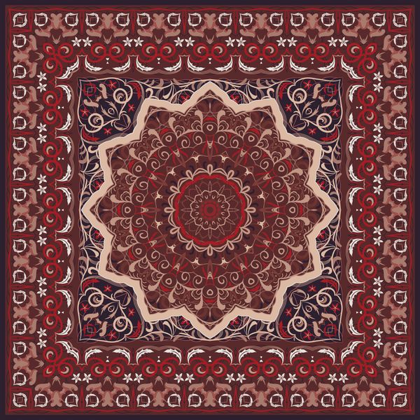 الگوی عربی باستان فرش قرمز ایرانی با تزئینات غنی برای طراحی پارچه دستباف دکوراسیون داخلی پارچه