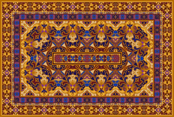 الگوی پرنعمت عربی فرش رنگی ایرانی تزئینات غنی برای طراحی پارچه دست ساز دکوراسیون داخلی منسوجات فرش قومی روشن