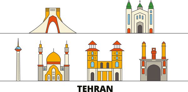 تصویر برداری نقاط دیدنی ایران تهران ایران شهر خط تهران با دیدنی های مشهور سفر افق طراحی
