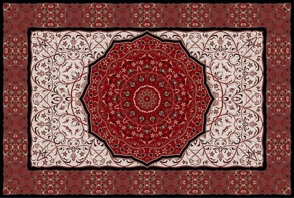 الگوی پرنعمت عربی فرش رنگی ایرانی تزئینات غنی برای طراحی پارچه دست ساز دکوراسیون داخلی منسوجات پس زمینه قرمز