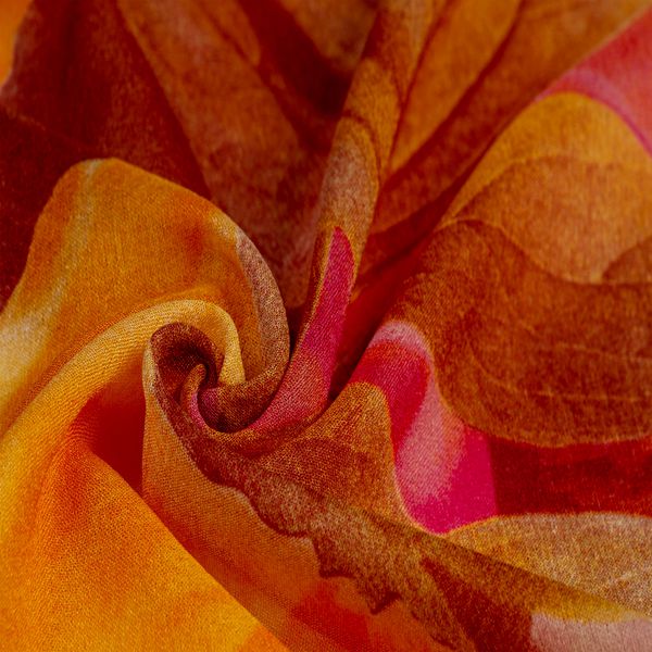 بافت پس زمینه الگوی کارت پستال پارچه ابریشم روسری رنگی زنانه با رنگهای زرد-قهوه ای قرمز