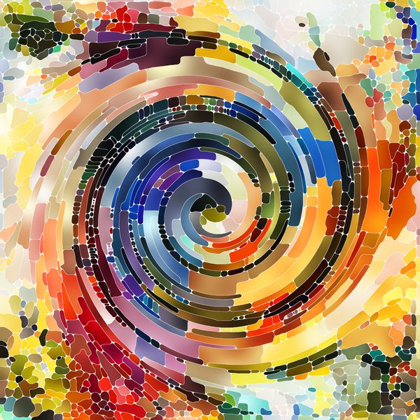 سری Spirlal Twirl پس زمینه الگوی چرخش شیشه ای رنگی از قطعات رنگی با موضوع طراحی رنگارنگ خلاقیت هنر و تخیل