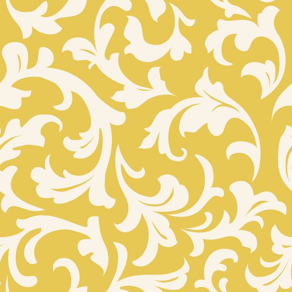 الگوی گل بدون درز انتزاع بر روی پس زمینه زرد رنگ شبح را نشان می دهد کاغذ دیواری با سبک قدیمی