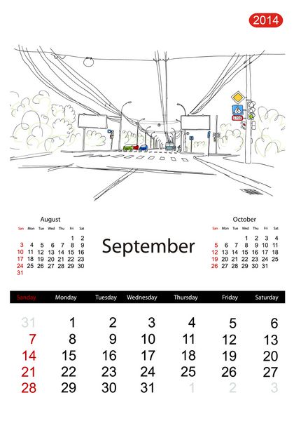 تقویم 2014 سپتامبر خیابان های شهر طرح خود را برای طراحی انتخاب کنید