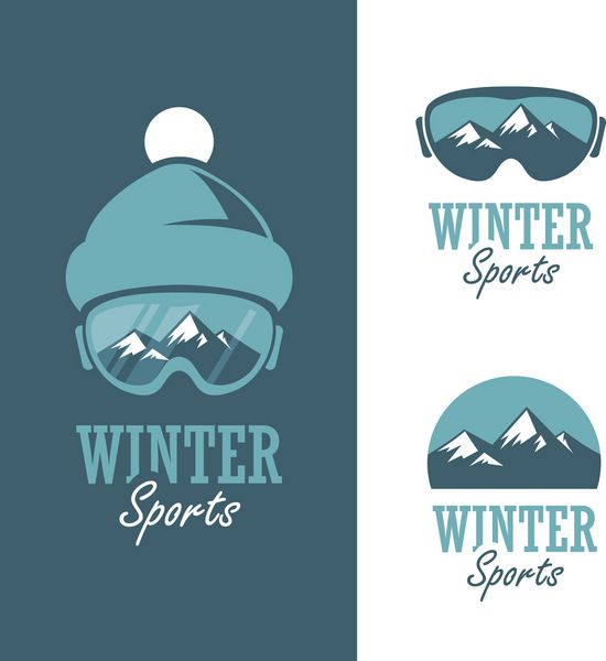 سه نشان برای ورزش های زمستانی با کوه ماسک اسکی و کلاه زمستانی