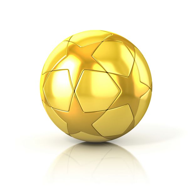 طلای فوتبال توپ فوتبال با الگوی ستاره ای که بر روی سفید جدا شده است