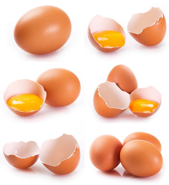 کولاژ تخم مرغ جدا شده در پس زمینه سفید