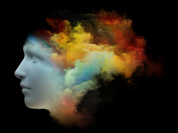 سریال های رنگارنگ ذهن طرح انتزاعی ساخته شده از سر انسان و رنگهای فراکتالی با موضوع ذهن رویاها تفکر آگاهی و تخیل