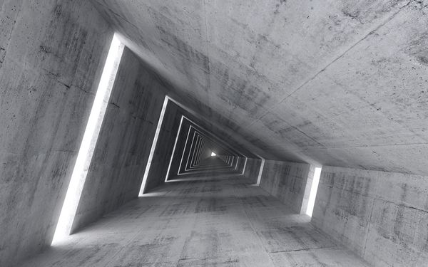 فضای داخلی بتن خالی ارائه 3 بعدی از دید تونل زیر زمینی