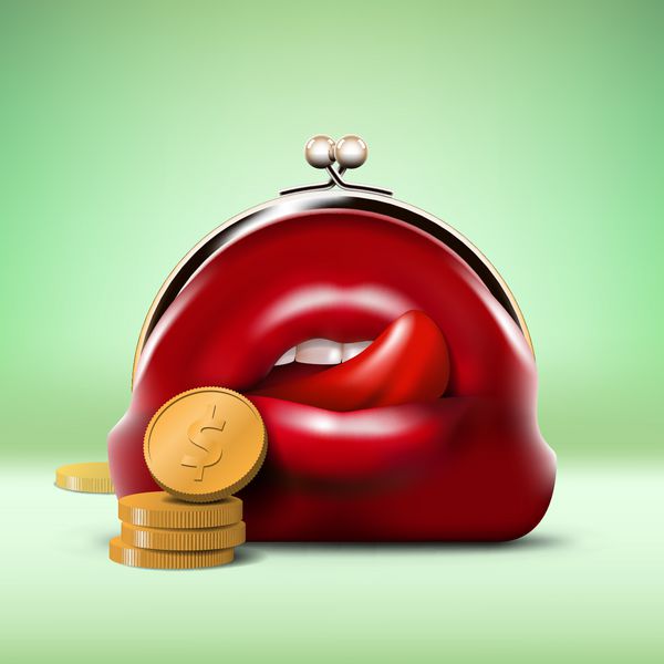 کیف پول شکارچی قرمز با دهان باز و سکه