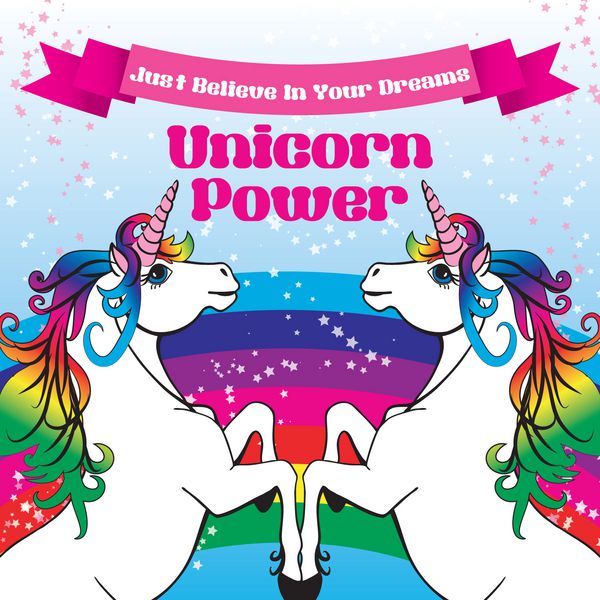 Power Unicorn با یک وکتور رنگین کمان کارت انگیزه با ستاره ها عناصر دکور اسب شاخدار زیبا و متن amp فقط به رویاهای خود ایمان داشته باشید