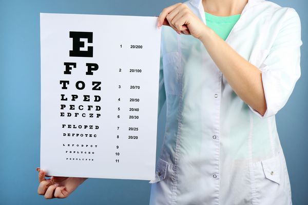 مراقبت های بهداشتی پزشکی و مفهوم بینایی زن با نمودار چشم در زمینه رنگ