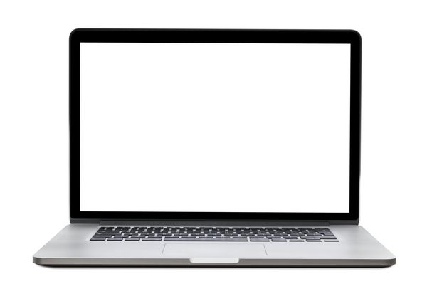 لپ تاپ با صفحه خالی جدا شده در پس زمینه سفید بدنه آلومینیومی سفید