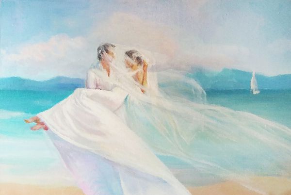 رنگ روغن زن و شوهر در تعطیلات دریا