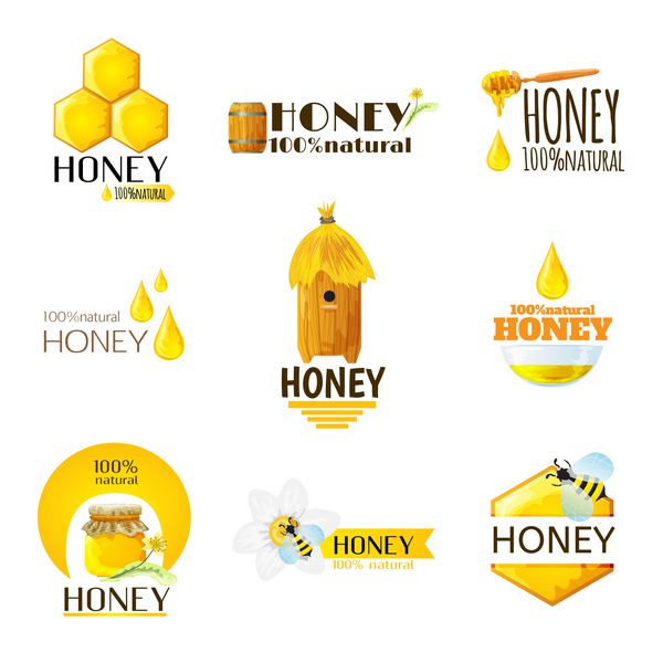 برچسب های محصول ارگانیک سالم عسل طبیعی تصویر برداری جدا شده را تنظیم می کنند