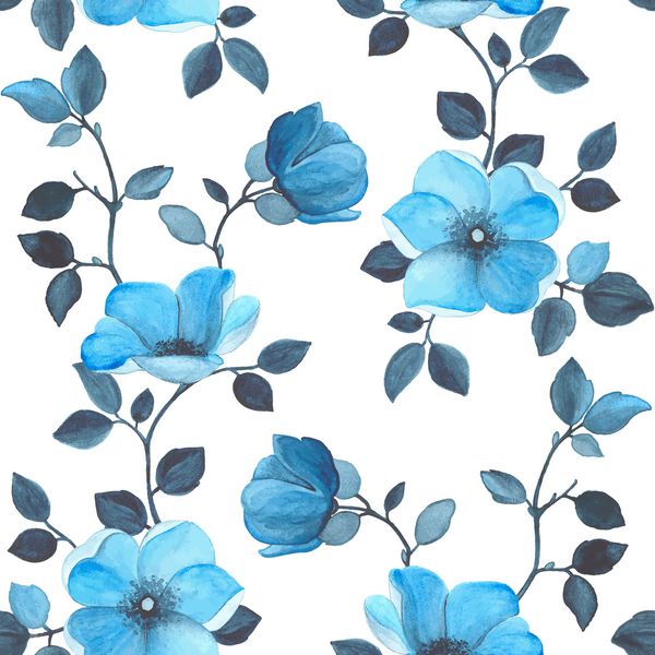 الگوی گل بدون درز آبرنگ با گلهای آبی تصویر برداری