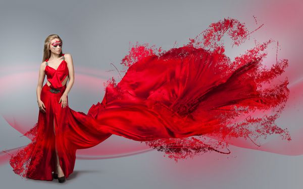 با لباس قرمز بادي دختر زیبا با آرایش خلاق