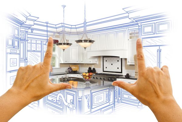 دستهای زنانه قاب بندی طراحی آشپزخانه سفارشی و ترکیب عکس
