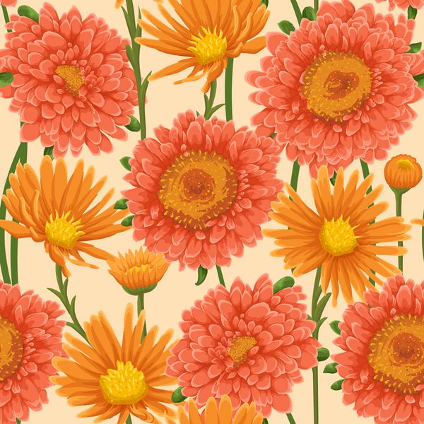 الگوی گل با گلهای صورتی و نارنجی