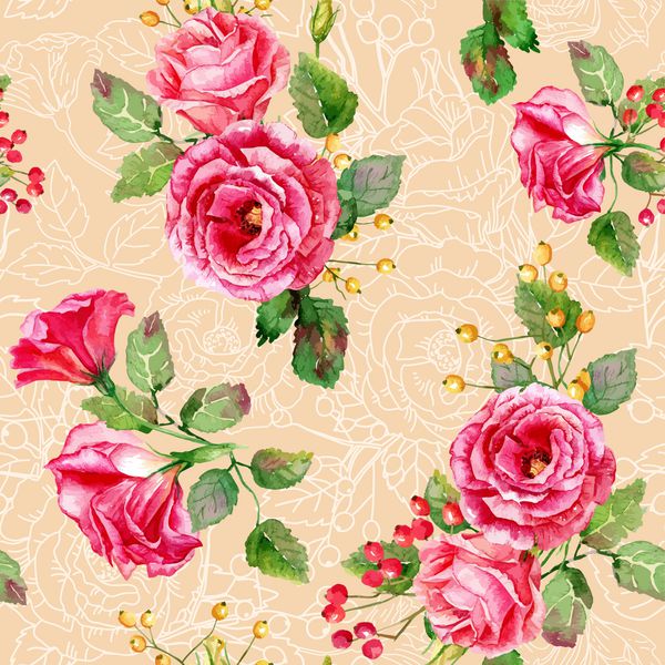 الگوی بدون درز گل رز قرمز آبرنگ وکتور تصویر گلها پرنعمت می توان برای کاغذ بسته بندی هدیه زمینه روز ولنتاین روز تولد مادر amp x27؛ s و غیره استفاده کرد
